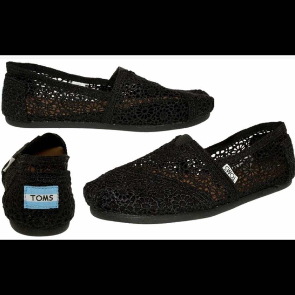 Toms Black Lace Crochet Slip-on Shoes
